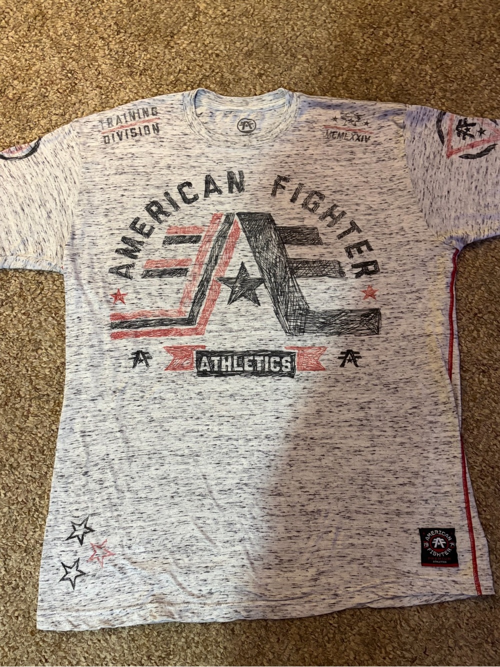 American Fighter Heather Gray Graphic Athletic Tee with Black & Red Accents